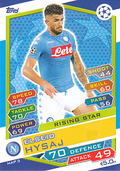 Elseid Hysaj SSC Napoli 2016/17 Topps Match Attax CL Rising Star #NAP03